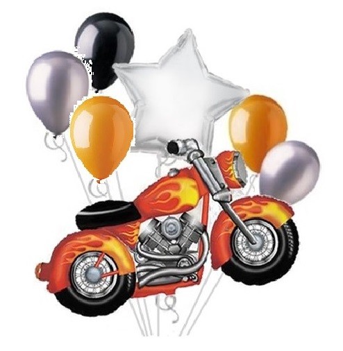 7 Pce Motorcycle Balloon Bouquet Set Harley Snarley Birthday Party