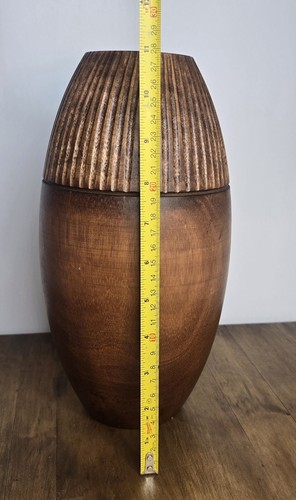 MCM Boho Carved Stripes Brown, Natural Mango Tree Wood Vase - Picture 5 of 7