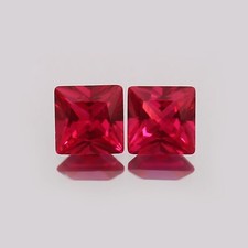 AAA Natural Flawless Burma Ruby Loose Square Princess Cut Gemstone Pair 5x5 MM