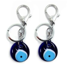 SET OF 2 EVIL EYE KEYCHAINS Blue Glass Good Luck Charm Key Chain Ring Protection