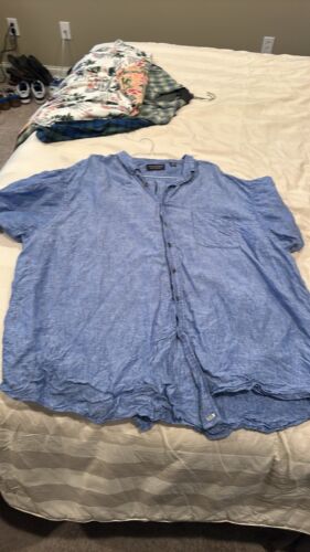 Roundtree & Yorke denim blue 100% linen SA button down-3XB