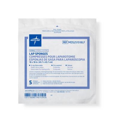 X-Ray Detectable Sterile Lap Sponge, 18'' x 18'', Deluxe, Pack of 5