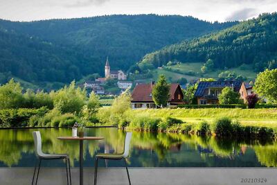3D Green Forest Lake House Self-adhesive Removable Wallpaper Murals Wall