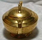 Gold Sugar Bowl by Wheeling Decorating Glass D-11 Pattern China with Lid Vintage — photo 4