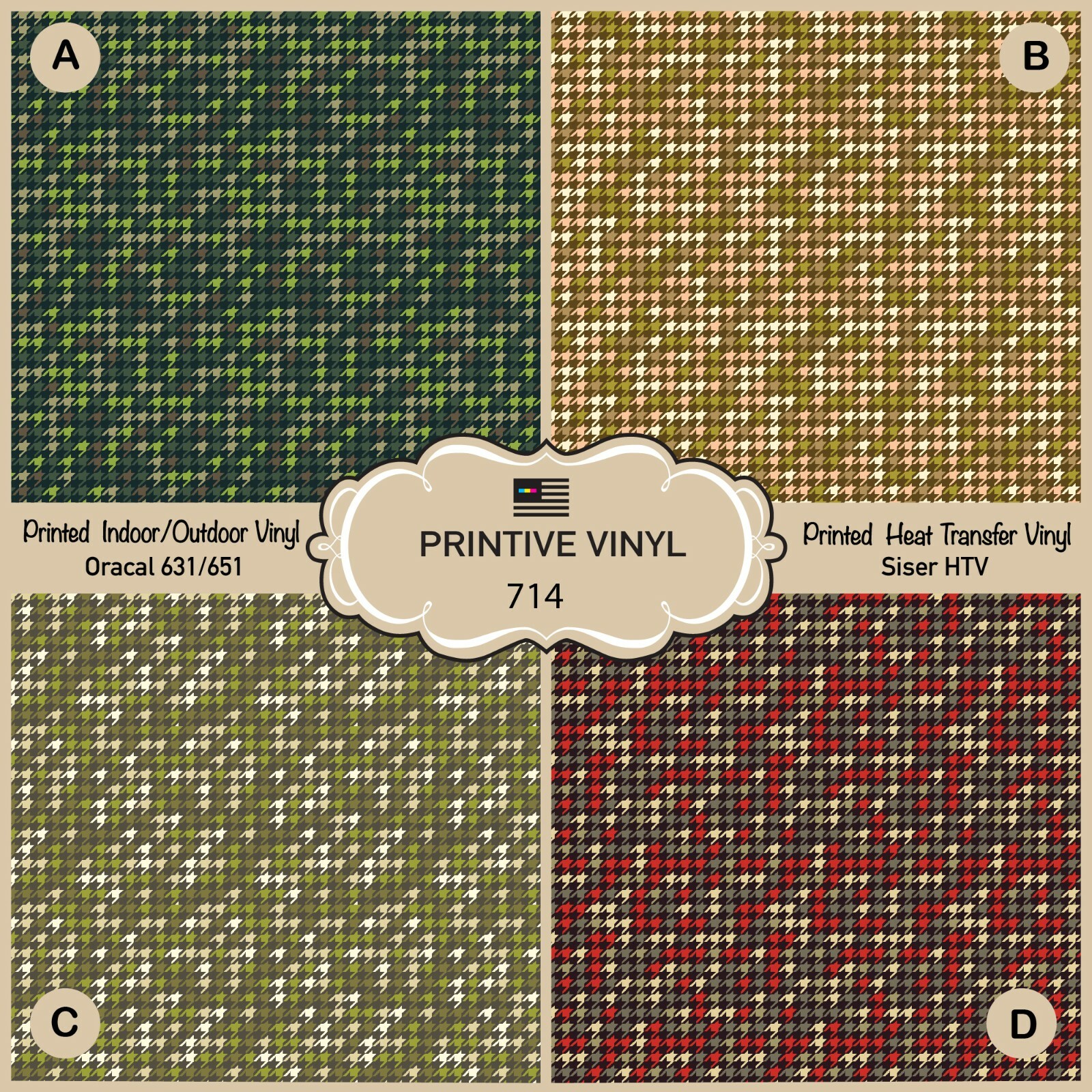 houndstooth camouflage Pattern Printed HTV, Oracal 651, Siser, Craft vinyl- 714