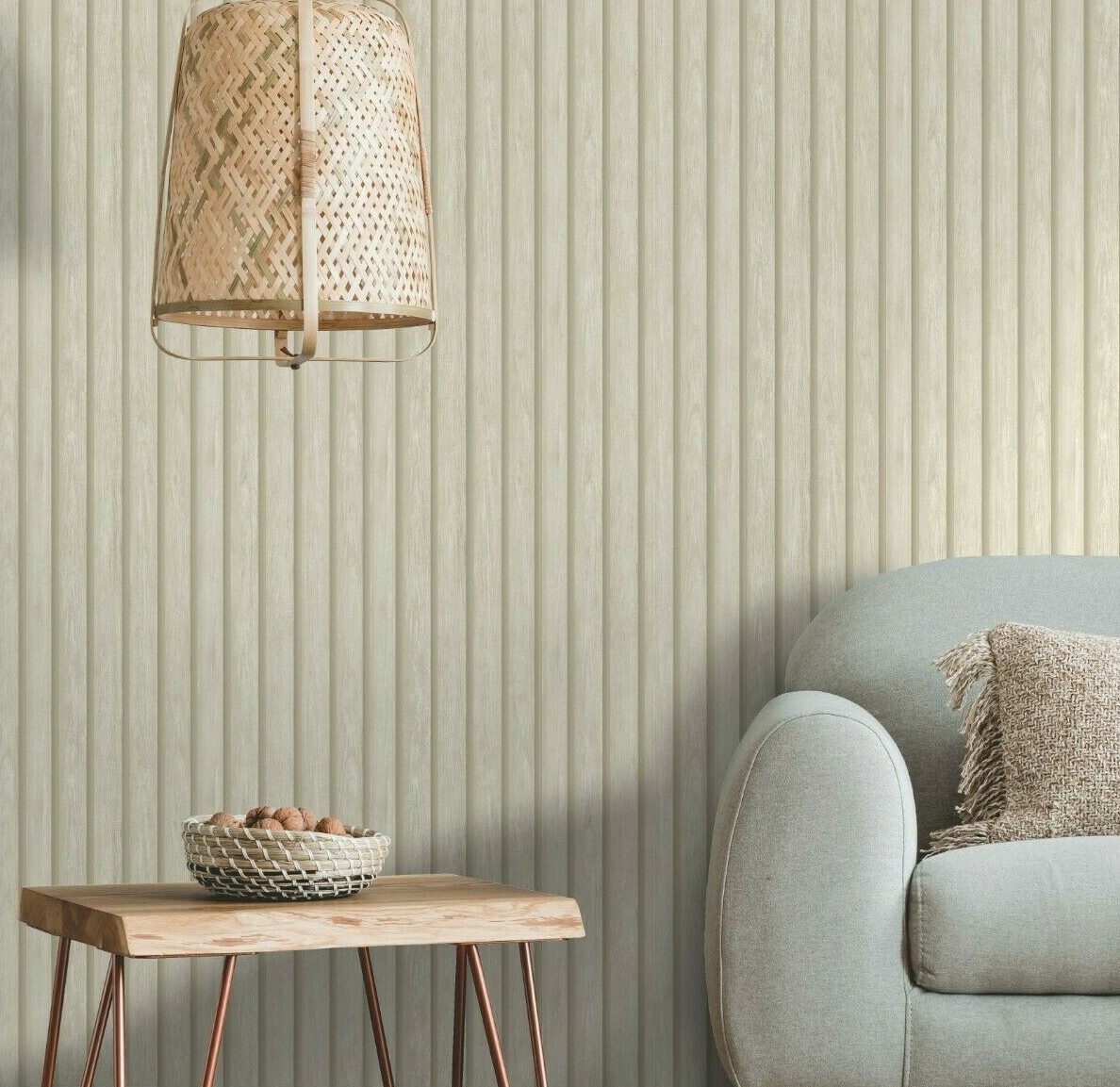 Holden Decor Wood Slat Oak Wallpaper Natural Grey Faux Wooden Panel