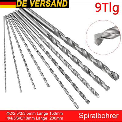 9tlg Extra Lang Metallbohrer Ø 2-10mm Spiralbohrer Stahlbohrer HSS Bohrer-Set DE