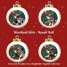 Woodland Sled Dog Cat Pet Lovers Round Ball Christmas Tree Ornament Gift items