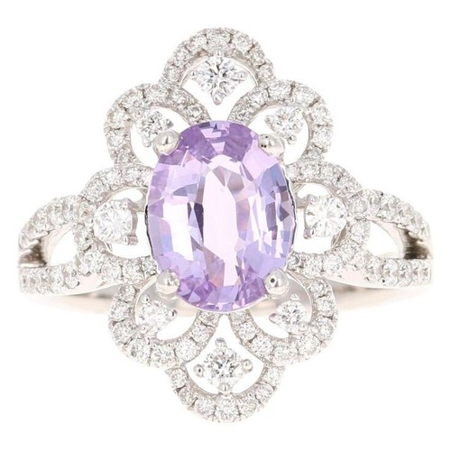 Pretty Floral 2.05CT Lab-Created Amethyst & 0.85CT White Sapphire Cluster Ring - Picture 4 of 9