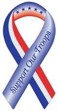 Ribbon Shaped Military Magnet - Support Our Troops - Cars, Trucks, Refrigerator
