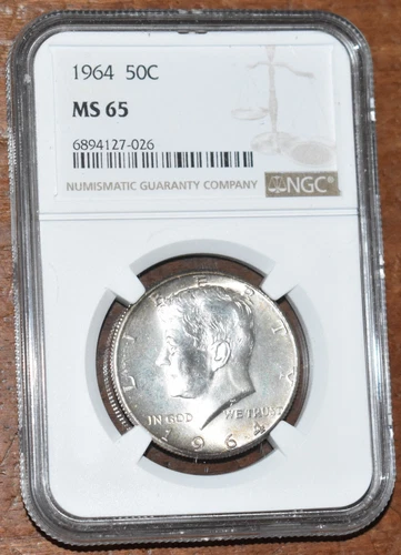 1964 Silver Kennedy  JFK Half Dollar - NGC MS 65 - Beautiful Lightly Toned Coin