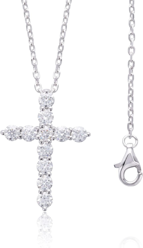 18K Gold Plated Sterling Silver Moissanite Cross Pendant Necklace for Women, wit
