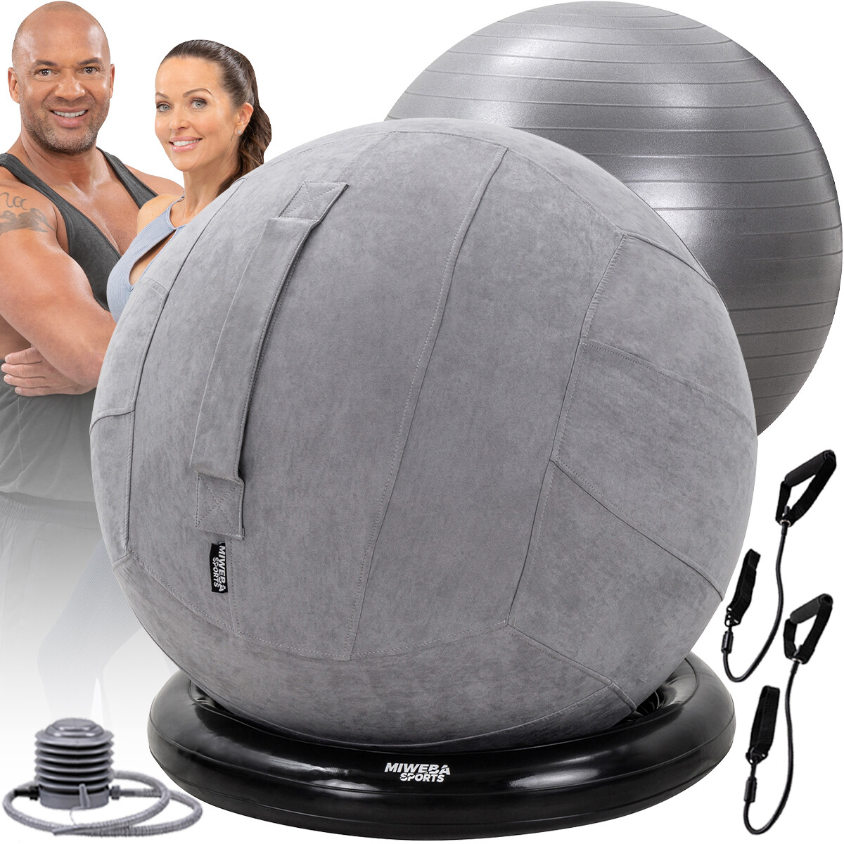 Gymnastikball Sportball Set Sitzball Ballschale Bezug Yoga Fitnessball 4in1 65cm