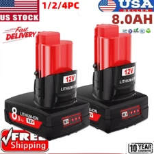 2PC 8.0AH Battery For Milwaukee for M12 Lithium Extended Capacity 48-11-2460
