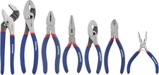 7 Piece Plier Set Red Blue Comfort Grip Tools 8 Inch Groove Joint Slip Joint