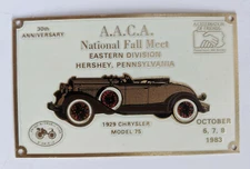 AACA 1983 HERSHEY, PA. ANTIQUE CAR SHOW FALL MEET, OCT. 6, 7, 8, BRASS PLAQUE