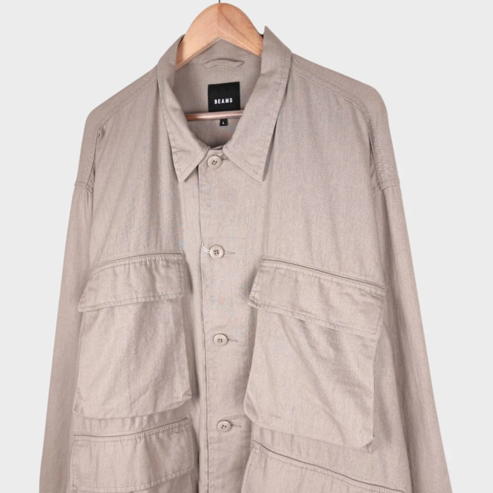 BEAMS Men's Taupe Linen/Cotton Oversized Fit Safari Jungle Jacket - Size L - Image 4 of 4