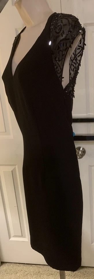 Liz Claiborne Vestido de Noche Cóctel Funda Negro Transparente Mangas Gorra Rodilla 8 Foto 3 de 4