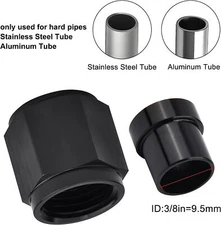 6 AN Female To 3/8 " Tube Nut & Sleeve 37 Degree Hardline AN 6 Aluminum Black