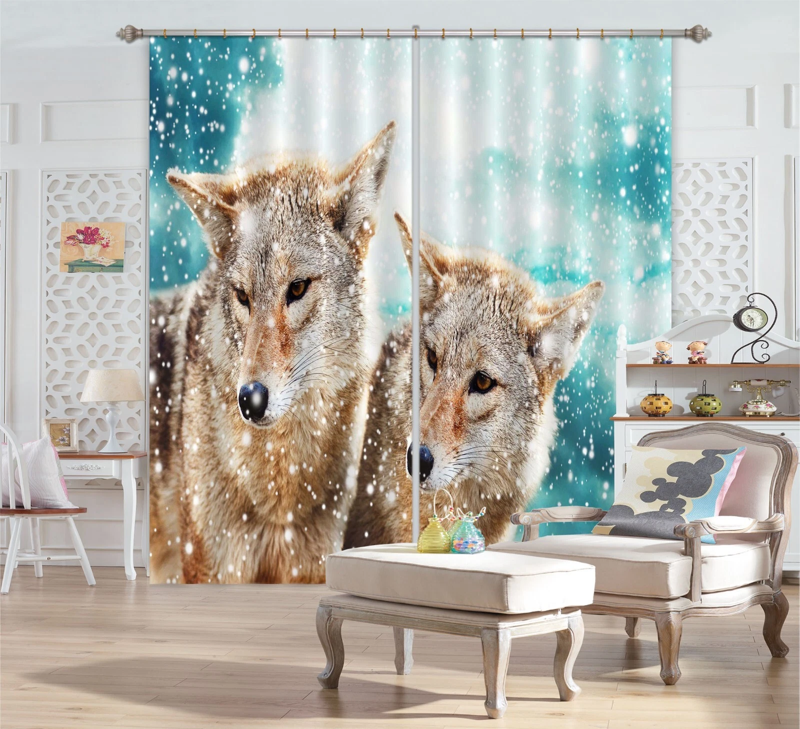 3D Snowflake Animal Wolf ZHUB645 Photo Curtain Window Blockout Fabric Amy 2023