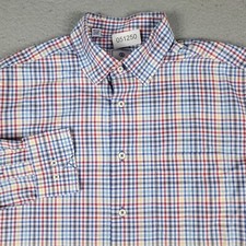 David Donahue Shirt Mens Large Blue Red Plaid Casual Button Up Long Sleeve