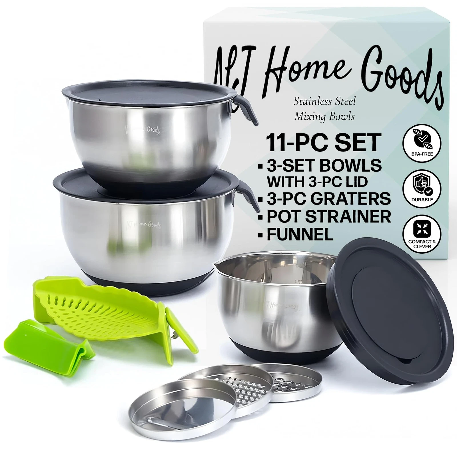 Homeware Stainless Steel Mixing Bowl With Lids Set Handles for Holidays: Gift...
Opens in a new wind