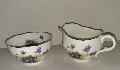 Adderley Violets Bone China Open Sugar and Creamer 4 oz.