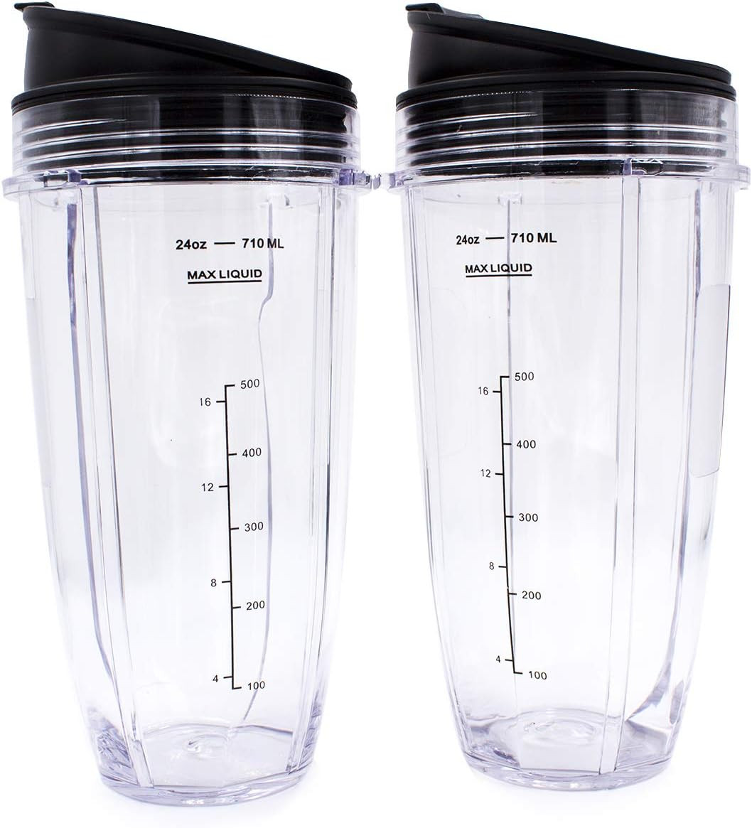 Replacement Blender Cup with Lid (2 Pack) 24 Oz Cups for Ninja Auto Iq BL480 BL4