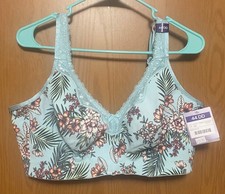 Catherines Women's Plus Size No-Wire Cotton Comfort Bra 44DD Teal Tropical D/C