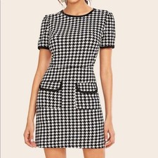 Black/White Checkered Dress w/ Front Faux Pockets