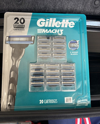 Gillette Mach3 Razor Blades Stainless Steel Refill Cartridges 20 Pack