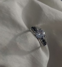 Size 10 Silver-color Imitation Blue Sapphire CZ Ring