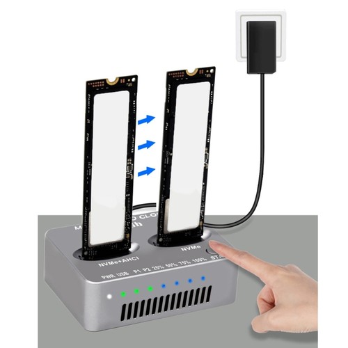 NVME Docking Station Double-Bay M.2 NVME SSD Clone 20Gbps USB 3.2 Type C - Picture 6 of 8