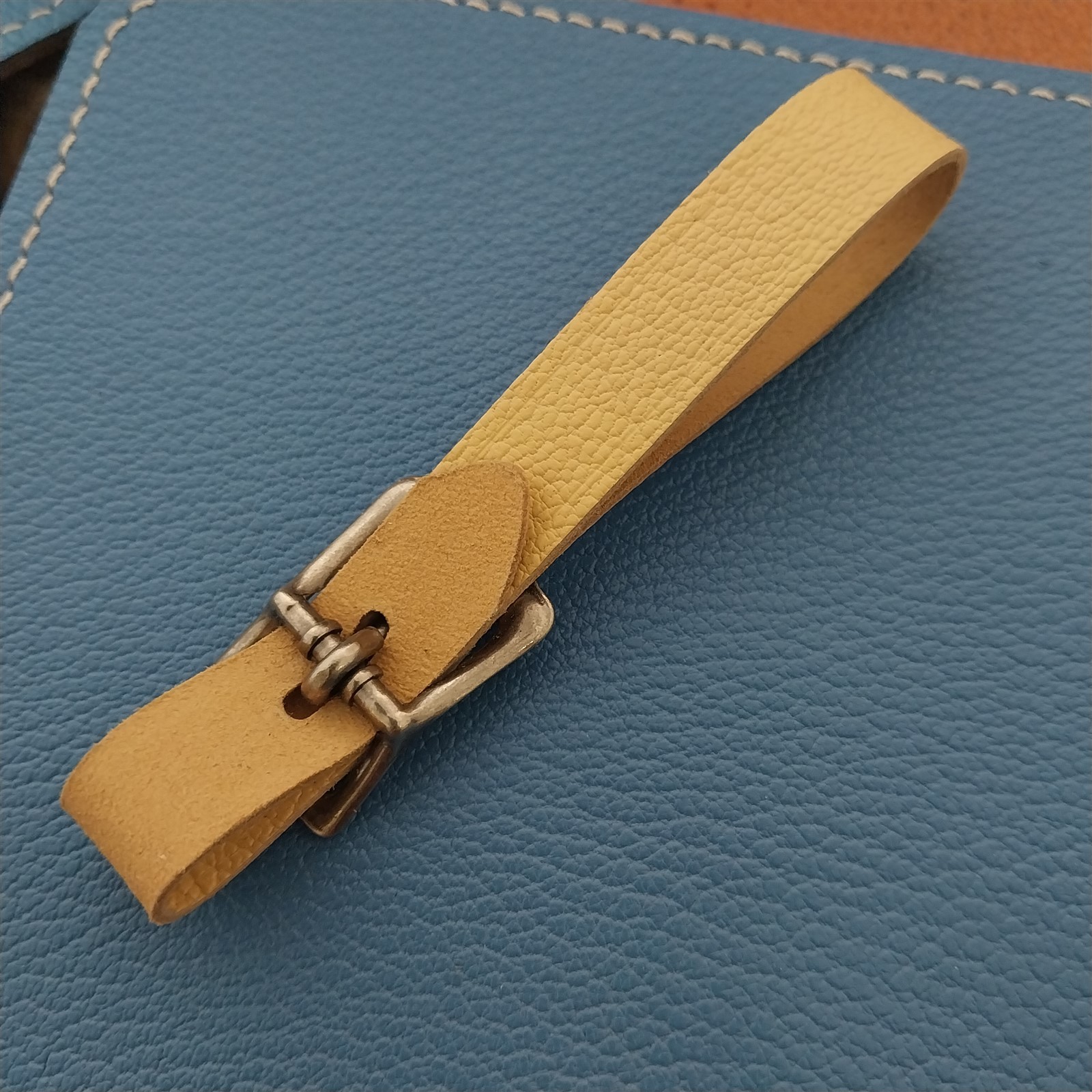 Straw Yellow French Goatskin Leather Vintage Pocket Watch Fob Strap&Solid Buckle