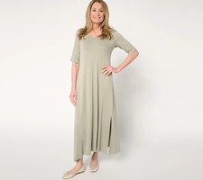 Belle by Kim Gravel Rayon Spandex Elbow Sleeve Maxi Dress Green Tea M A683740