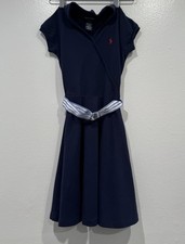 Ralph Lauren Navy Blue Belted Polo Dress Girls Size 7 Preppy Nautical Classic