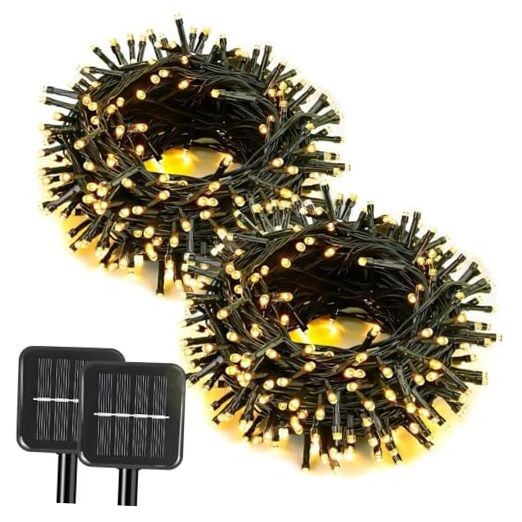 Solar String Lights Outdoor, 200 LED Extra-Long 78 FT Solar 2 Pack Warm White