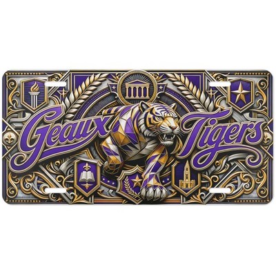LSU Geaux Tigers Aluminum Car Tag 6 x 12 Metal Plate Purple Gold | Flat Print
