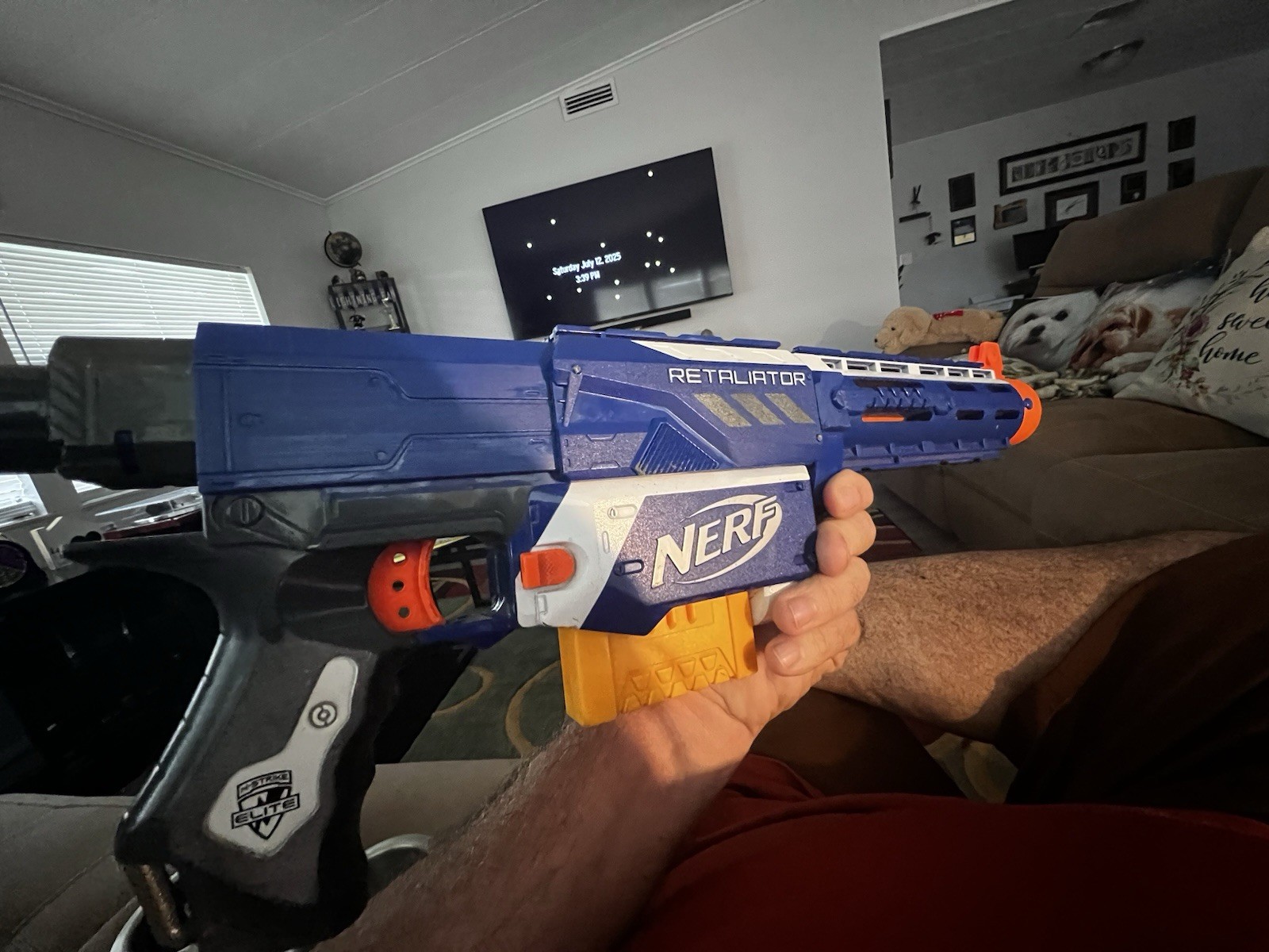 Nerf N-Strike Elite Retaliator Blaster – Blue/White w/ Barrel & 12-Dart Clip