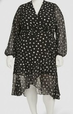Tommy Hilfiger Women's Black Printed High-Low MIDI Dress Plus Sz 22W
