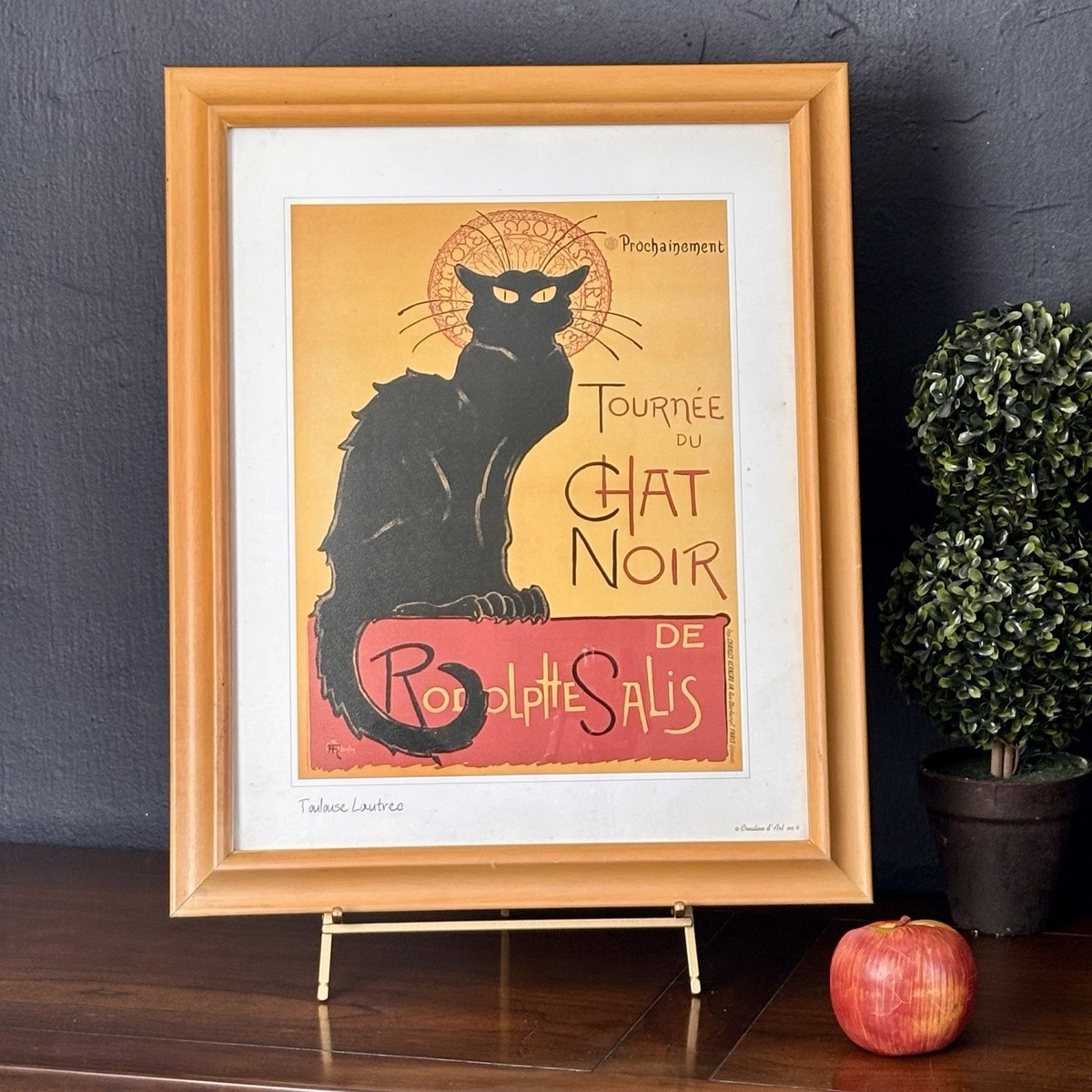 Vtg 90s Framed Le Chat Noir Poster Black Cat Art Print Toulouse
