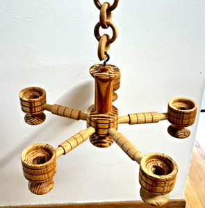 Swedish Wooden Hanging Candelabra Scandinavian Folk Art Candle Chandelier 5-Arm