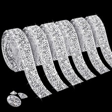 6 Rolls Self Adhesive Rhinestone Ribbons, Sliver Resin Rhinestone Strips, Diamon