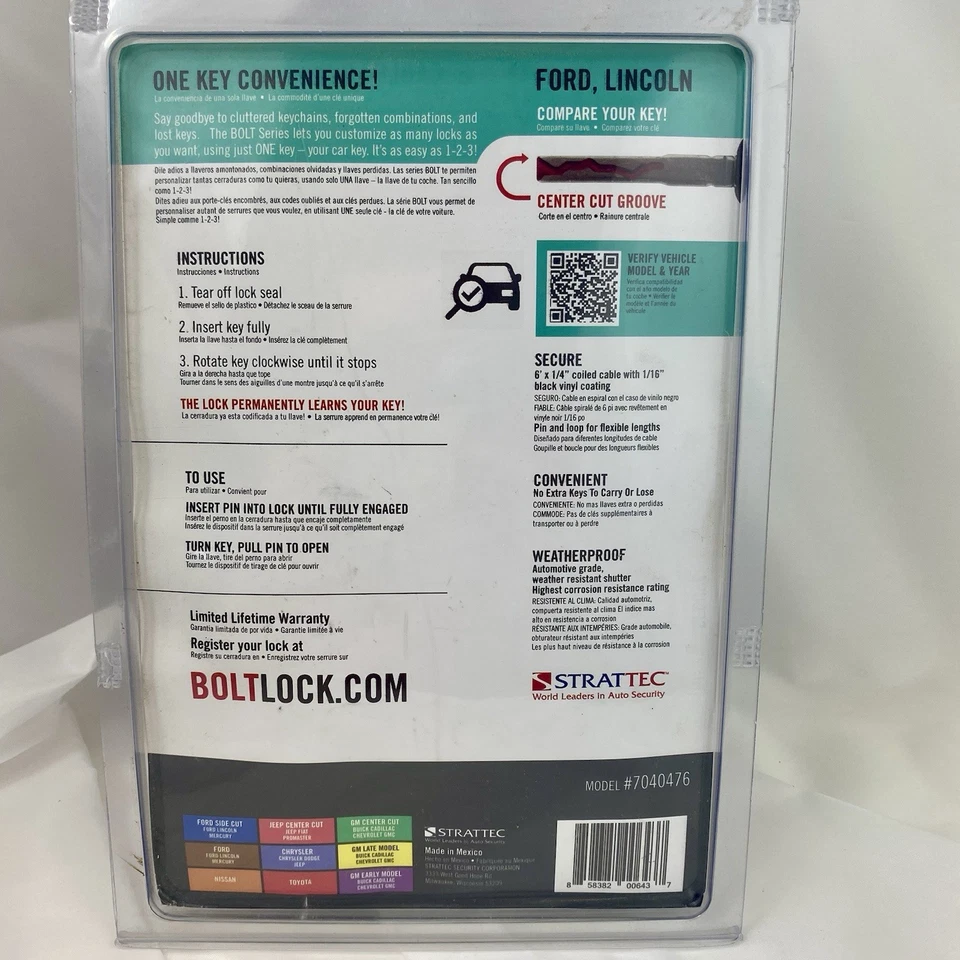 Bolt One Key Technology 7040476 6 英尺电缆锁福特林肯中心切割钥匙 — 第 2/4 张图片