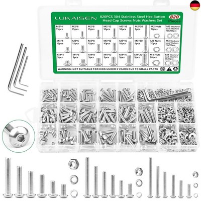 820 Stück M2 M3 M4 Schrauben Muttern Sortiment Set, Sechskopf-Knopf 