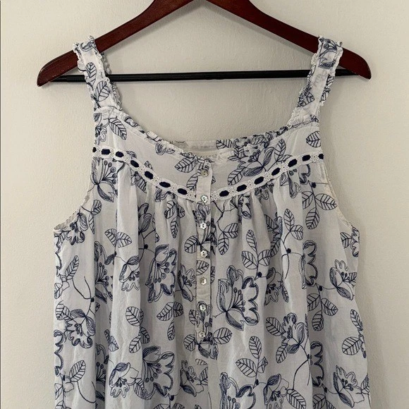 Camisón de ballet estampado sin mangas de algodón grande azul floral Eileen West para mujer Foto 3 de 4