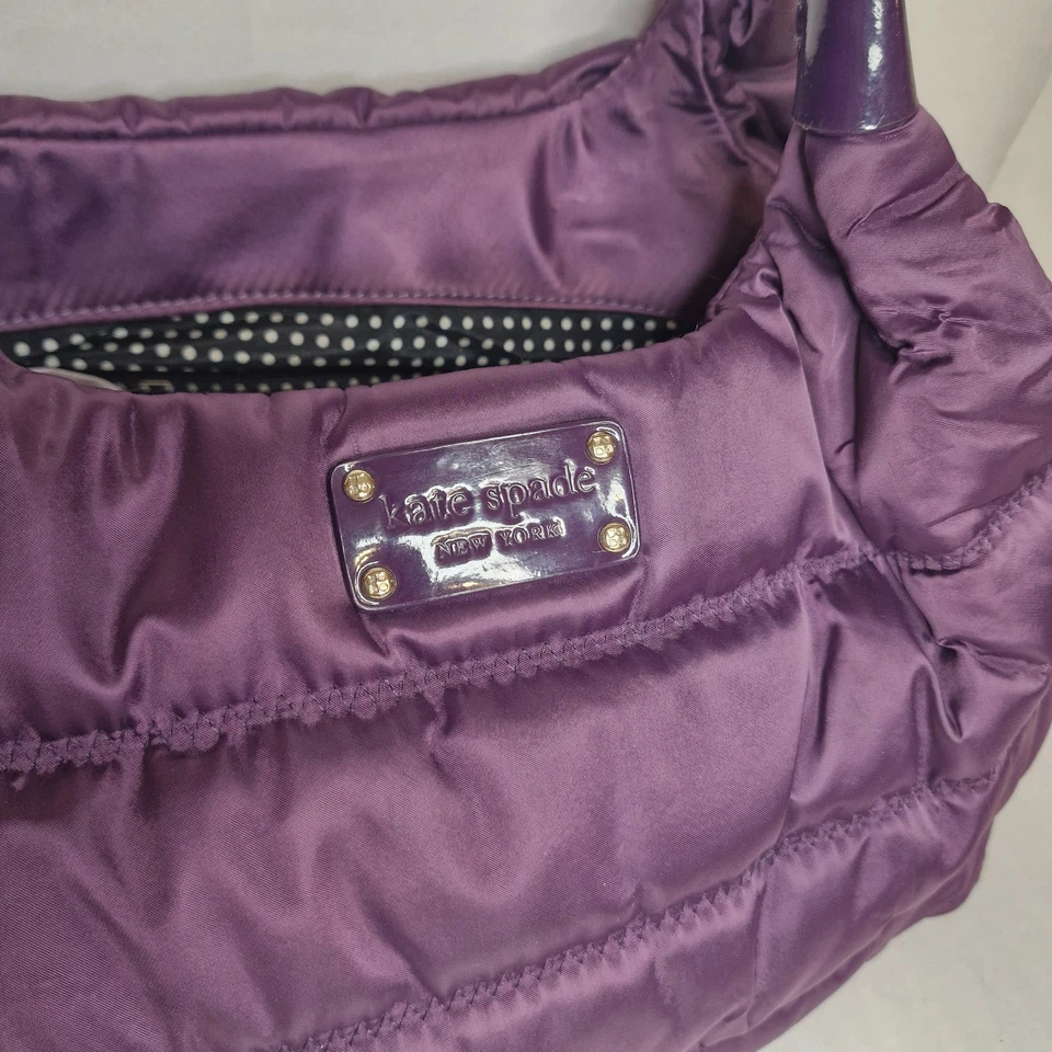 Kate Spade Quilted Nylon Purple Bag Enamel and Leather Handle Good Condition - Image 4 of 4