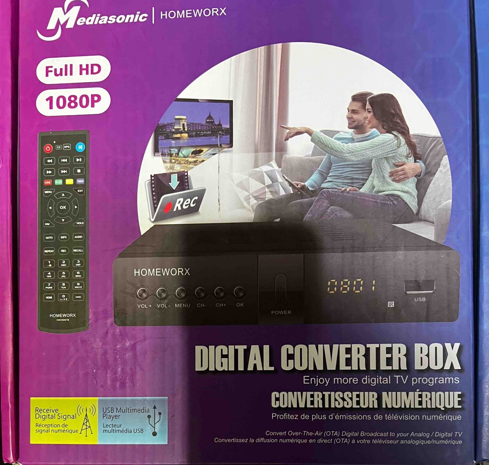Mediasonic HW-150PVR HomeWorx ATSC Digital TV Converter Box with Media Player