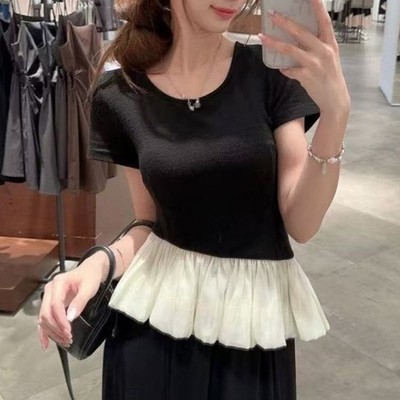 Stylisches Damen Patchwork Top mit kurzen Ärmeln für alle Anlässe geeignet