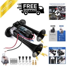 HK 12V 150db Air Horn for Truck, Super Loud Dual Trumpet Air Horn Kit with Co...